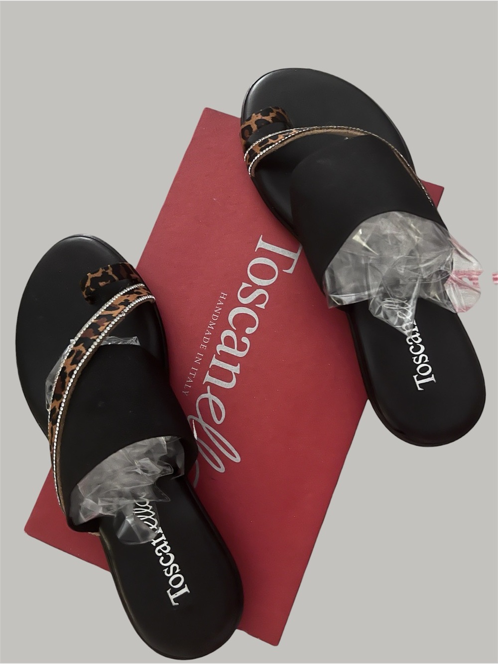 ToscanellaWomen's Black Slide Sandals with Embellished Strap